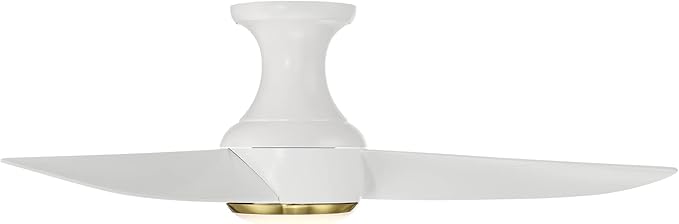 Corona Smart Indoor and Outdoor 3-Blade Flush Mount Ceiling Fan 44in Satin Brass White 3500K LED Light Kit and Remote Control worksworks with Alexa and iOS or Android App