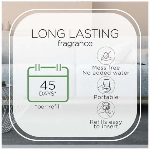 A'ir Essential Mist Diffuser with Natural Essential Oils A'ir Freshener, Cordless, Portable, Automatic 8-Hour Cycle, Lavender, Almond Blossom, 45-Day Refill