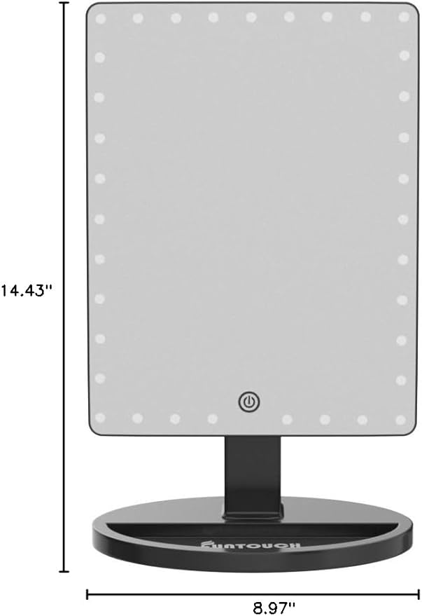 FUNTOUCH Large Lighted Makeup Mirror with Lights, Light Up Mirror with Small 10x Magnification for Desk, 360°Rotation Touch Screen,Brightness Adjustable Tabletop Cosmetic Vanity Make Up Mirror