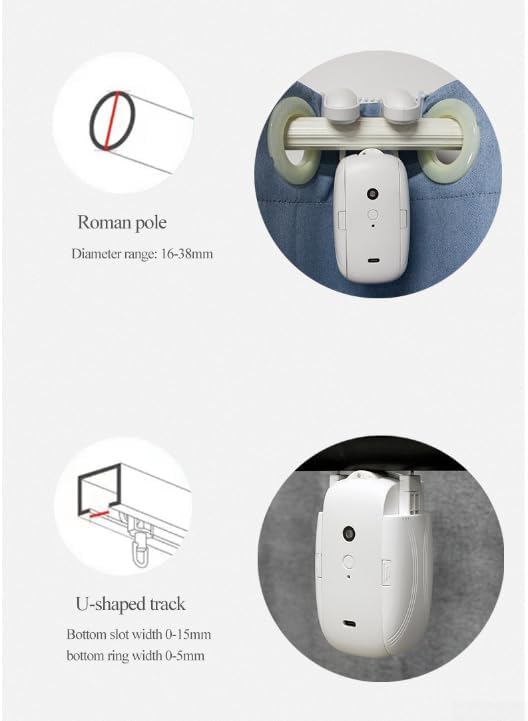 Smart Curtain Opener Automatic Curtain Opener and Closer Electric Curtain Opener Motor for Roman Rod/Tu-Rails Home Office Sleek Modern Design(1PC TU)(2PC Roman Pole)