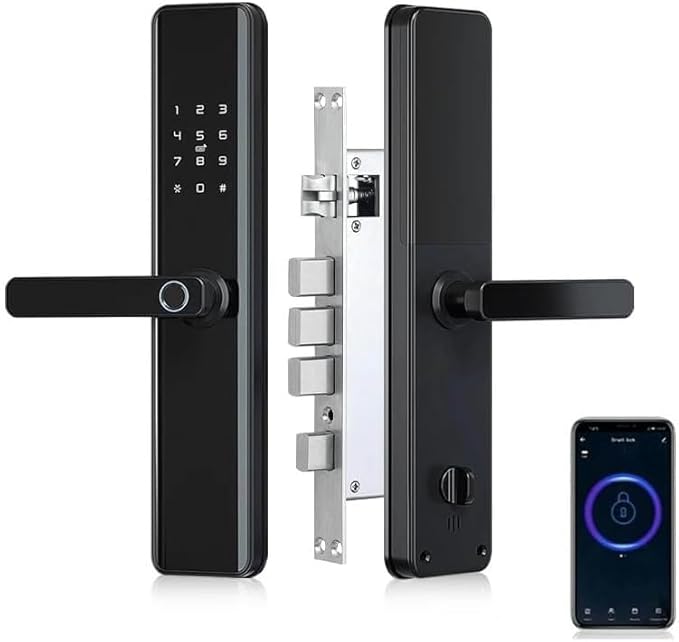 Smart Door Lock with Handle – Keyless Entry Deadbolt with Fingerprint, Touchscreen Keypad, Tuya App Control, Passcode & Key, Doorbell, Auto Lock Electronic Front Door Lock for Home Security, Black