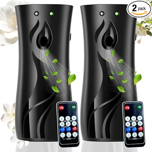 Automatic Air Freshener Spray Dispenser (2-pack), Wall Mounted or Freestanding Sprayer Holder, Multiple Time Settings, Commercial and Home Use in Bathrooms, Offices, Living Rooms, etc (Black, 1121)