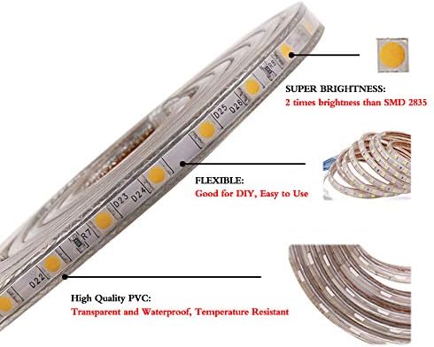 LED Light Strip Kit, AC 110-130V Flexible Waterproof Rope Lights, SMD 5050 60 LEDs/M for Indoor Outdoor Commercial Lighting, Accessories Included (White, 26ft/8m)