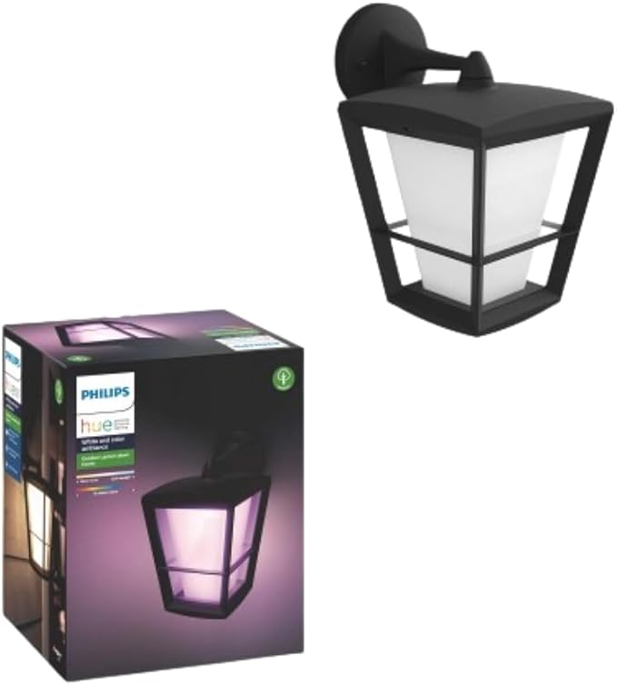 Philips Hue Econic Down Outdoor Smart Wall Light, Black - E26 White and Color Ambiance LED Color-Changing Bulb - 1 Pack - Requires Hue Bridge - Control with Hue App and Voice - Weatherproof