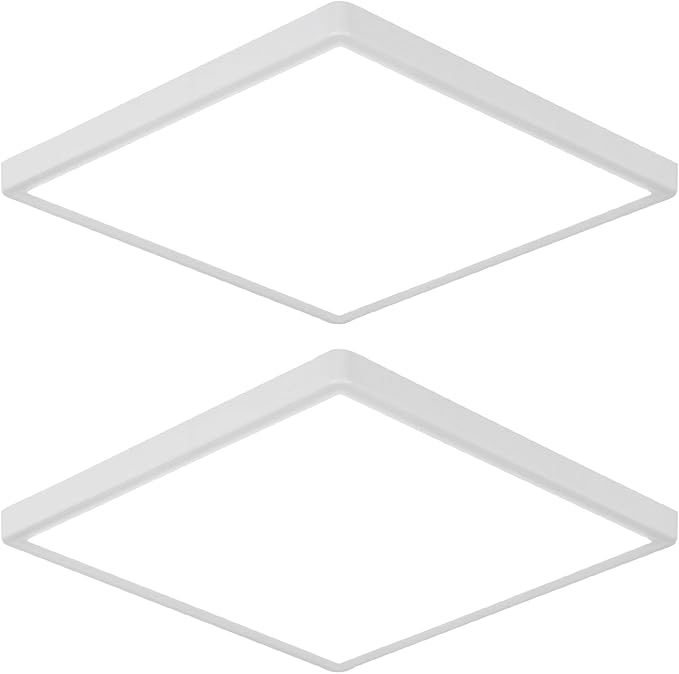 DELIPOP 2 Pack Flush Mount Ceiling Light, 12 Inch 24W Ultra Thin Square LED Ceiling Light, 6500K Cool White Low Profile Light Fixture for Living Room Bedroom Bathroom Kitchen Dining Room Corridor
