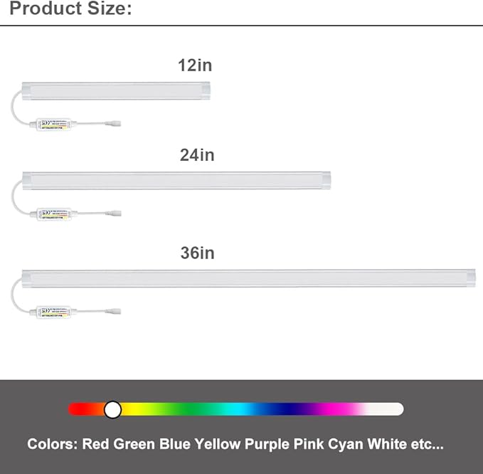 Under Cabinet Lights with Remote, 20 Color Changeable Closet Lights, Dimmable LED Light Bar, RGB Lighting for Desk, Counter, Workbench, Kitchen, Shelf (36 Inch)