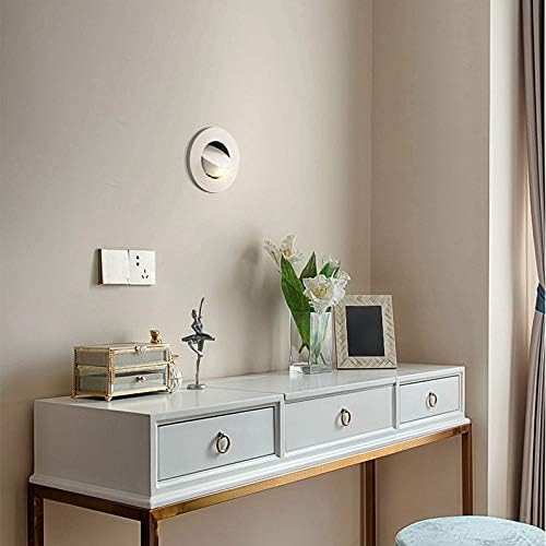 Modern Wall Sconce Light Fixture,Recessed Wall Lamp,Bedside Reading Lamp,Path/Step Light,Gimbal Hidden On/Off Switch,Circle Aluminum White,LED 3W Warm White 3000k,Adjustable&Rotatable