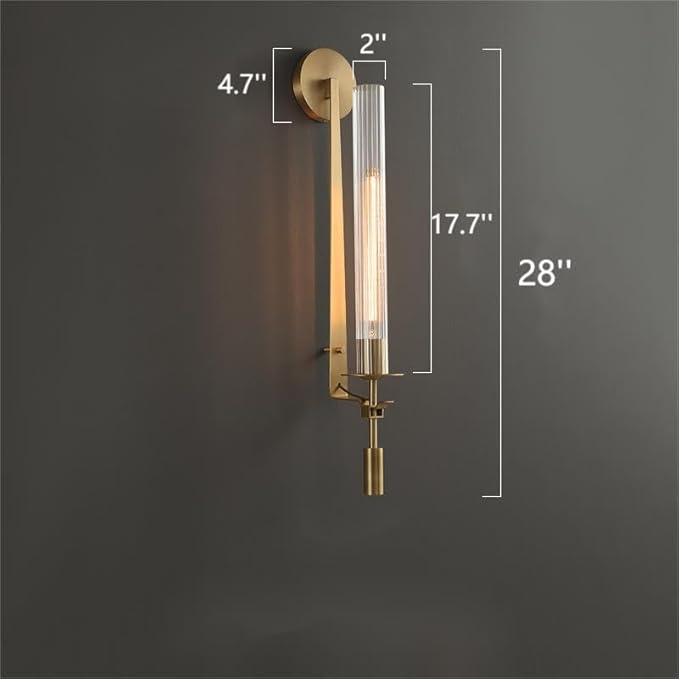 LIGHTLAND Gold Wall Sconce, 28 Inch Modern Metal Glass Wall Light Fixture, Wall Lamp for Living Room Bedroom Hallway (Pack of 1)