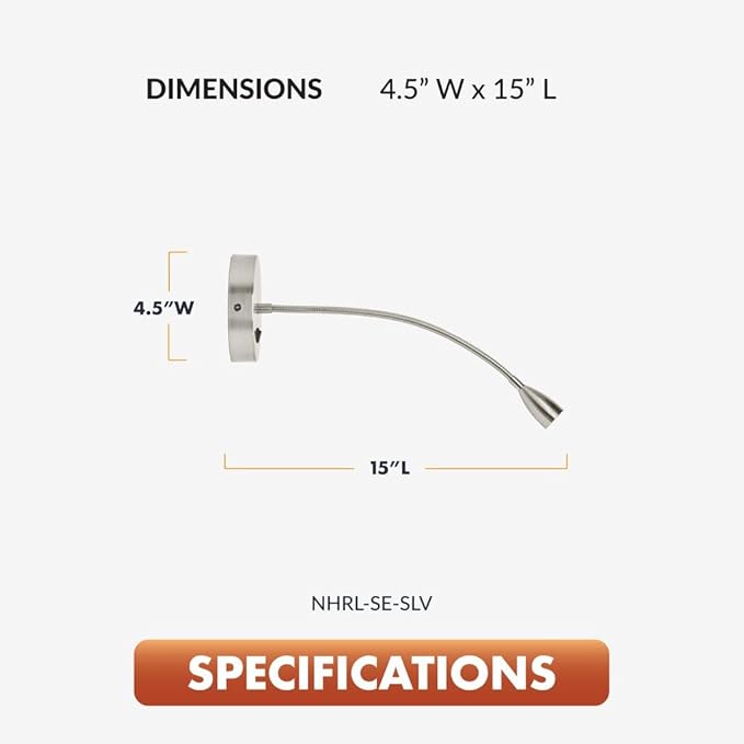 Newhouse Lighting 4.5 in. W x 15 in. H Selene Gooseneck Reading Light in Brushed Steel with USB-A and USB-C Charging Ports NHRL-SE-SLV, Bedside Lamp for Nightstands, Space-Saving Office Desk Accessory