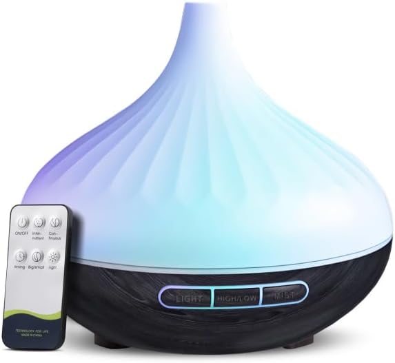 Essential Oil Diffuser 500ml, Ultrasonic Aromatherapy Humidifier with Remote Control, 7 LED Colors, Timer & Auto-Off, Diffuser for Large Rooms