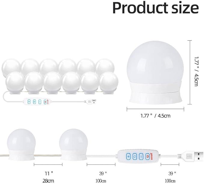 Andy's Orchids Vanity Mirror Lights Kit, Makeup Lights, Vanity Lights, Mirror Lights Strip, Adjustable Color and Brightness with 12 Bulbs, LED Light Bulbs, Dimmable Dressing Mirror Lamps Bulbs