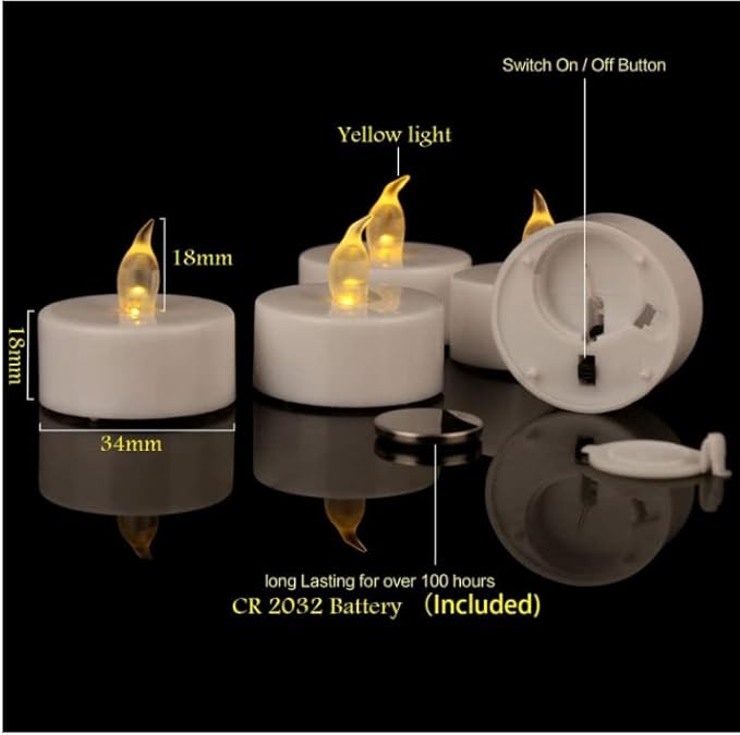 Battery Operated Tea Lights Candles: 100 Pack Realistic and Bright Flickering Holiday Gift Flameless Candles LED Electric Tea Candles for Seasonal & Festival Party Home Decoration (Warm Yellow)