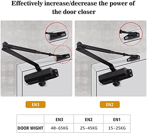 MARIE Automatic Adjustable Size 3 Spring Hydraulic Door Closer Heavy Duty Auto Closer for Residential and Commercial Doors, Black