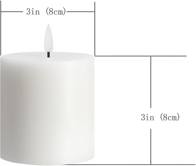 White Flameless Candles Set of 3 (3x3 inch) Real Wax Flickering LED Candles Battery Operated with Remote Control Timers for Fireplace Bedroom Livingroom Party Dimmable Pillars Flat top