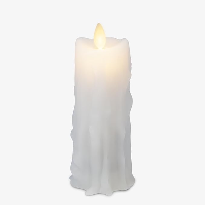 Luminara Heavy Wax Drip Flameless LED Candle, White 2.5" x 6.5", Timer Function, Real Wax Pillar, Battery Operated Unscented Safe, Long-Lasting