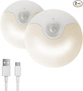 LED Night Light, Rechargeable Closet Light, Dusk to Dawn Sensor, Small Nightlight Automatically Turn On & Off, Compact Size, Adjustable Brightness & Color, 2 Pack