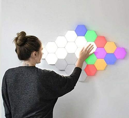 (12 Pack) LED Hexagon Lights RGB - Bright Colorful LED lamp Modular Touch Sensitive Lighting Hexagon Wall LED Light Kit, Changing Colors, Touchpad Switch, Magnetic & Reusable