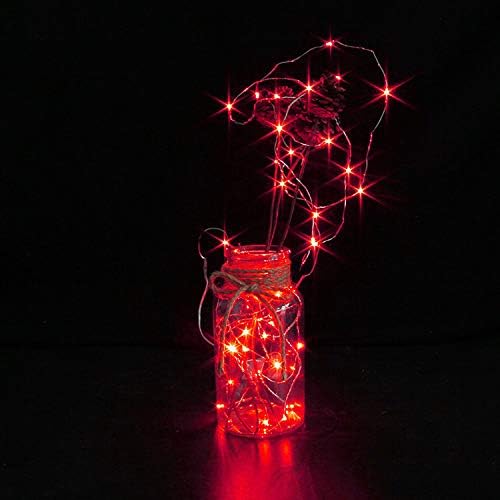 YKB 6 Pack Red LED Fairy Starry String Lights with 20 Mini LEDs on 6.6FT/2M Copper Wire, Fairy Lights Powered by 2xCR2032(Incl) Batteries, for Wedding Table Holiday Halloween Christmas Decorations