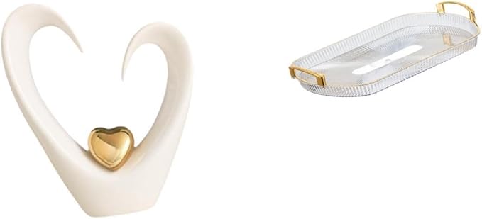 Minimalist Heart Sculpture Vanity Tray Modern Decorative Figurine Nordic Rectangle Organizer for Shelf Living Room Desk Office 7.48x2.56x9.84inch