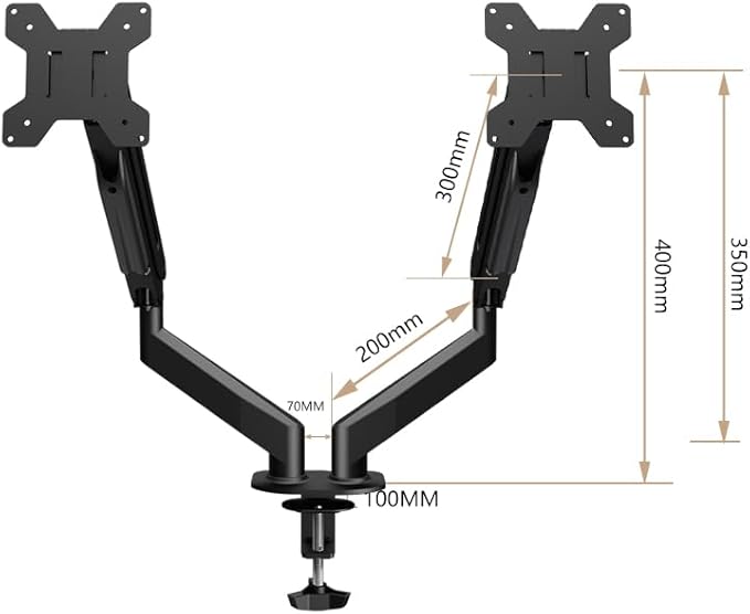 AEONS Dual Monitor Stand up to 32 inches Screen, Load-Bearing Max 22 lbs Each Gas Spring Pneumatic Arm, Adjustable Dual Monitor Mount, Max VESA 100x100mm, Black