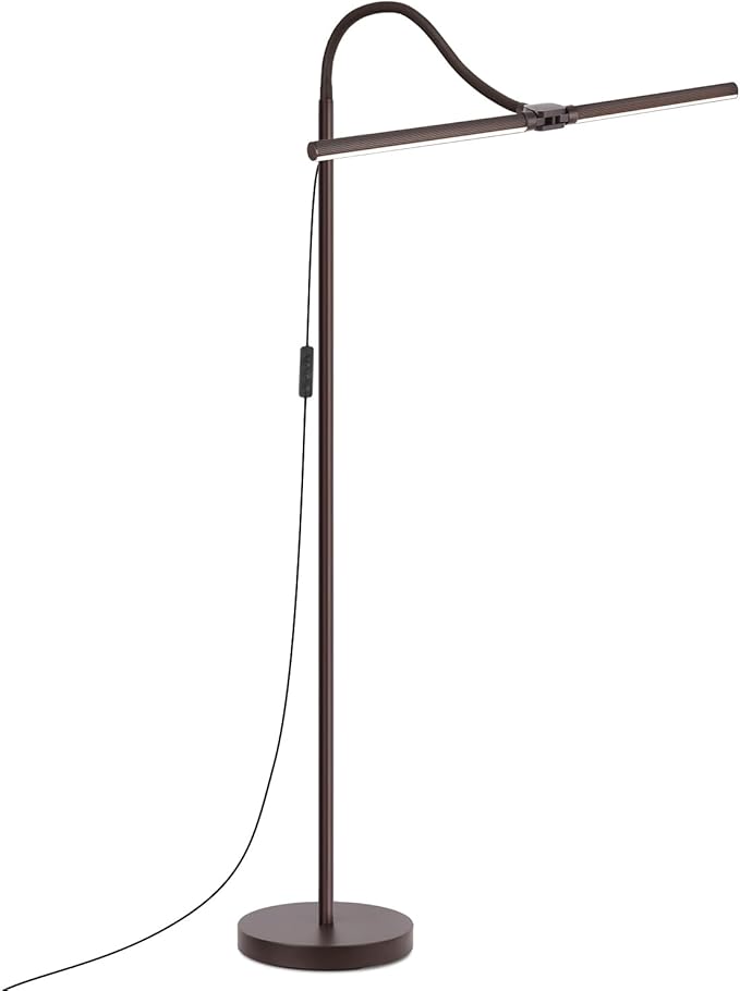 Floor Lamp, 18W/2000LM Bright LED Floor Lamp with Double Head, Adjustable Gooseneck Dimmable Craft Light for Sewing Tatoo Makeup, Eye Caring Brown Reading Floor Lamps for Living Room Bedroom Office