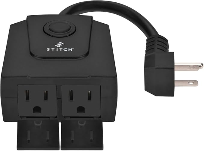 Monoprice Smart Outdoor Plug, IP65 Weather Resistance, 2 Individually Controlled Outlets, No Hub Required, Compatible with Google Home - Stitch Series