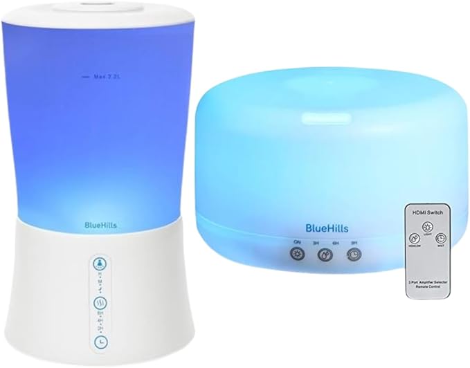 BlueHills Premium Set of Two Large 2000 ML XL and 1000 ML Round Essential Oil Diffusers Humidifier Combo for Large Room Home with Décor LED Lights Great Gift – Value Pack of White