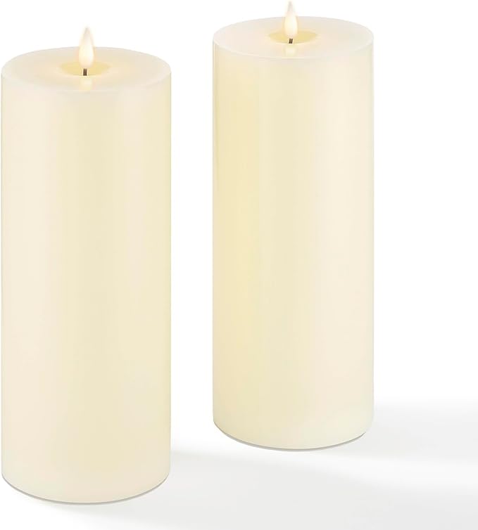LampLust Flickering Flameless Candles with Remote & Batteries, 4x10 Pillar Candles Set of 2, Real Ivory Wax, Candles Battery Operated, Wedding Centerpieces for Tables, Thanksgiving Decorations