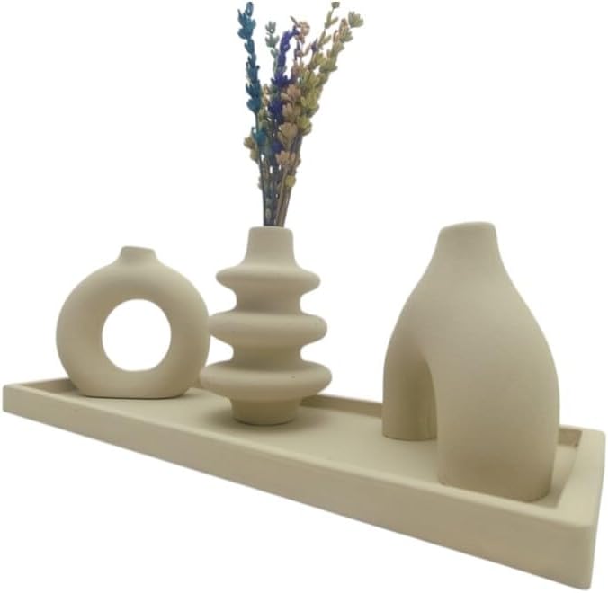 SODEF Concrete Scandinavian Decor Set Cream Color, Modern Home Accent Piece, 3.9 x 12.6 in, Single Piece - Cream, One Size