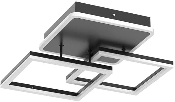 Garwarm Modern LED Ceiling Light, Dimmable 3 Heads Squares Ceiling Lamp Fixture with Remote, Acrylic Metal Flush Mount Ceiling Chandelier Lighting for Living Room Bedroom (70W, Black)