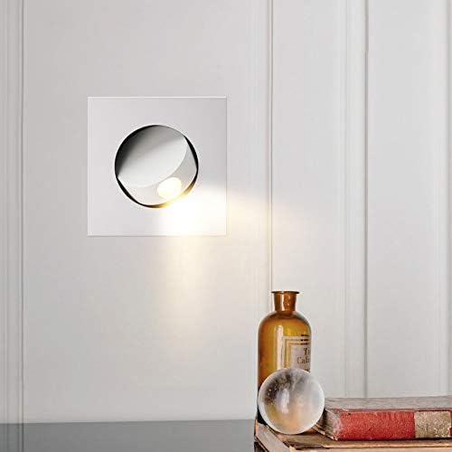 Modern Wall Sconce Light Fixture,Recessed Wall Lamp,Bedside Reading Lamp,Path/Step Light,Gimbal Hidden On/Off Switch,Circle Aluminum White,LED 3W Warm White 3000k,Adjustable&Rotatable