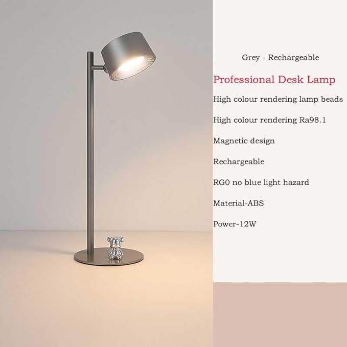 Eye Caring Table Lamp, LED Desk Lamp Dimmable Bedside Lamp with 3 Lighting Modes&3 Brightness Levels Touch Control USB Rechargeable Desk Light for Home Office Bedroom Reading Study Work (Grey)