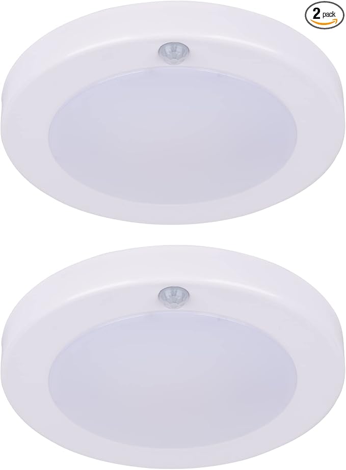 LIT-PaTH LED Flush Mount Ceiling Light, Closet Lighting Fixture with Motion Sensor, 10.5W, 700 Lumen, 6.2 Inch, Anti-Rust Galvanized Housing, White Finish 3000K 2-Pack