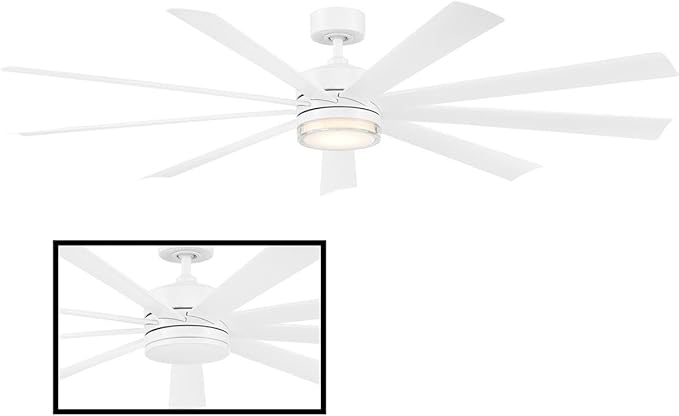 Wynd XL Smart Indoor and Outdoor 9-Blade Ceiling Fan 72in Matte White with 3000K LED Light Kit and Remote Control works with Alexa, Google Assistant, Samsung Things, and iOS or Android App