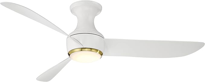 Corona Smart Indoor and Outdoor 3-Blade Flush Mount Ceiling Fan 52in Satin Brass White 3000K LED Light Kit and Remote Control works with Alexa, Google Assistant, Samsung Things, and iOS or Android App
