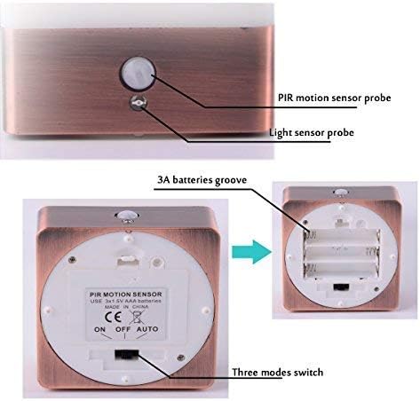 2pack Square Retro LED Night Light,Bedside Lamp with Wireless PIR LED Motion Sensor Night Light, Battery Powered Light for Living,Bedroom,Bathroom,Hallway,Kitchen…