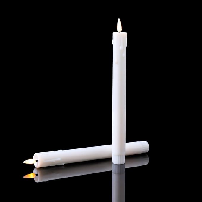 Pack of 6 Decorative Rechargeable White Taper Candles with USB Charge Warm White Light 10 Inch,Remote Flameless Christmas LED Window Candlesticks,25.5 cm Plastic Wedding Candles with Timer