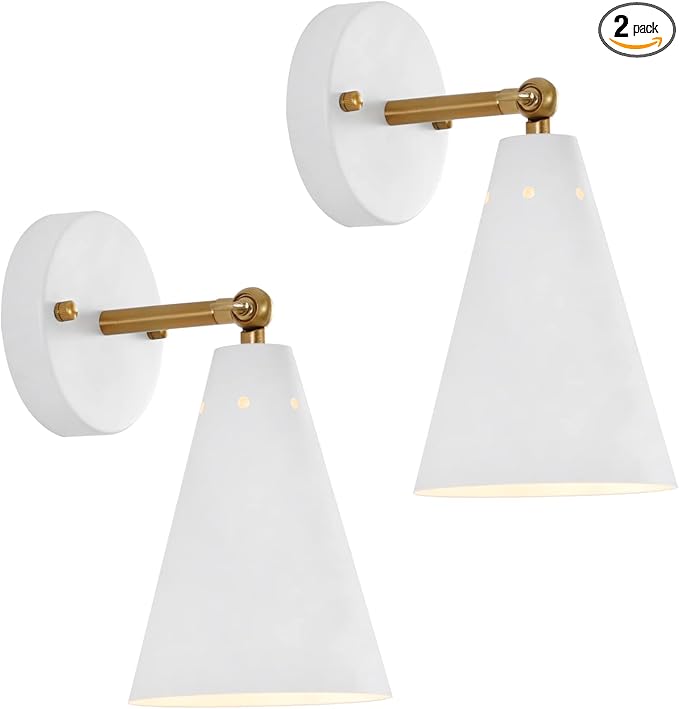 MWZ White Wall Sconces Set of Two, Modern Sconces Light Fixtures Hardwired with Metal Shade,Indoor Decor Arm Swing Lamp for Hallway,Bedroom,Living Room,Reading,Bedside,Kitchen,Nightstand