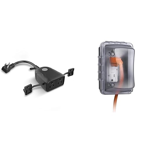 Feit Electric Smart Outdoor Plug, WiFi Waterproof Plug, 2 Grounded Sockets & TayMac MM410C Single Horizontal/Vertical Mount 1-Gang Weatherproof in-Use Electrical Outlet Cover, 2.75 in, Clear