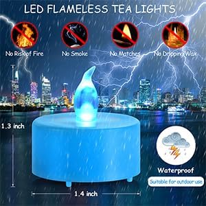 Tea Light, 50 Pack Flameless LED Tea Lights Candles Flickering red 200+ Hours Battery-Powered Tealight Candle. Ideal for Party, Wedding, Birthday, Gifts and Home Decoration (Blue)