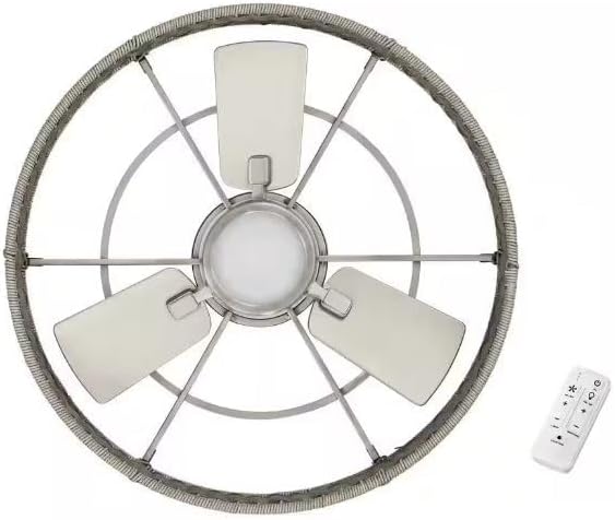 LYTIO Hampton Bay RD5106-BN Darya 25 in. Indoor/Outdoor Brushed Nickel with Wicker Ceiling Fan with Adjustable White LED with Remote Included