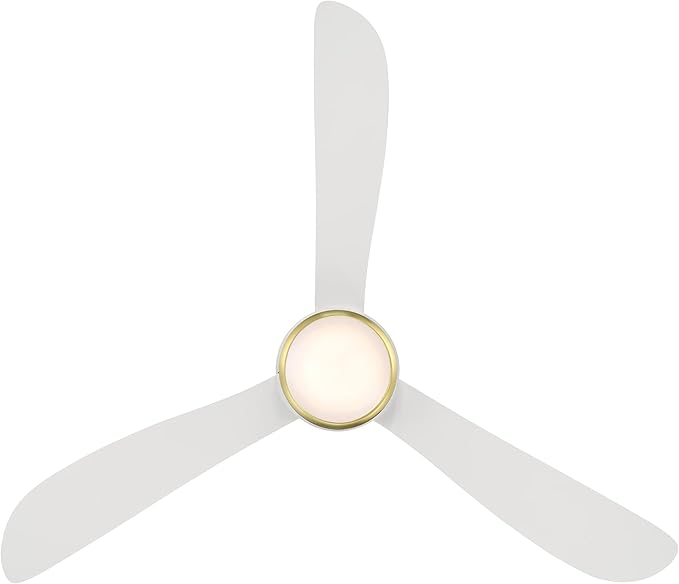 Corona Smart Indoor and Outdoor 3-Blade Flush Mount Ceiling Fan 52in Satin Brass White 2700K LED Light Kit and Remote Control worksworks with Alexa and iOS or Android App