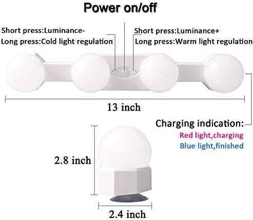 Cordless Rechargeable LED Vanity Mirror Light with Daylight Bulbs for Bathroom Makeup and Dressing Tables