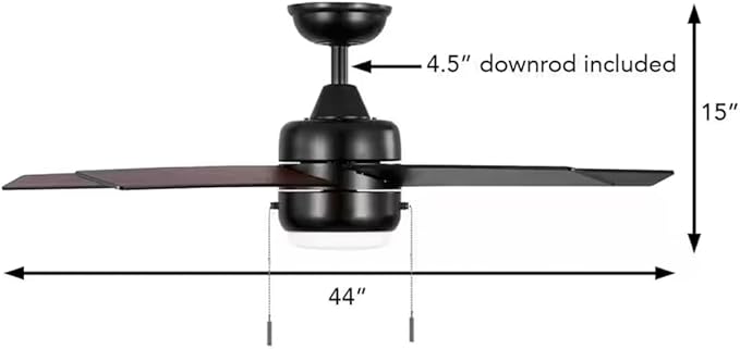 LYTIO Mena 44 in. LED Indoor/Outdoor Matte Black Ceiling Fan with Light Kit and Reversible Blades Included