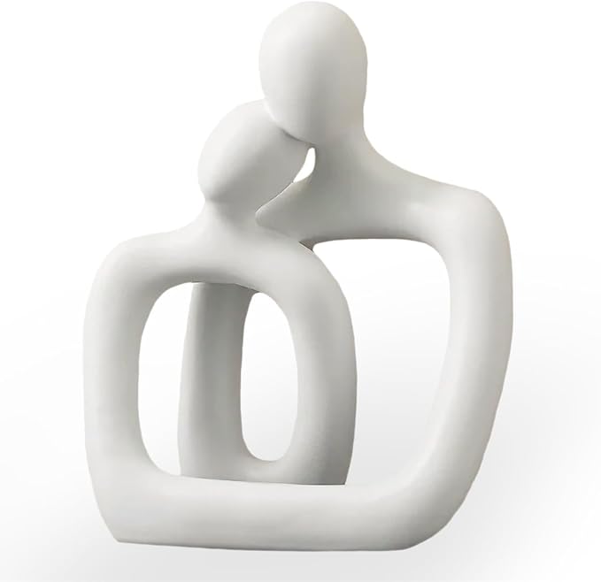 BANOMII Abstract Couple Statue, Minimalist Couples Bedroom Decor, White Hugging Lovers Sculptures Modern Home Office Decor Accents, TV Stand Decorations for Living Room Aesthetic, Desktop Figurine