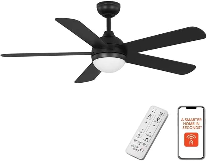 LYTIO 52 in. Smart Indoor/Covered Outdoor Matte Black Ceiling Fan with Remote and Integrated LED Powered by Hubspace