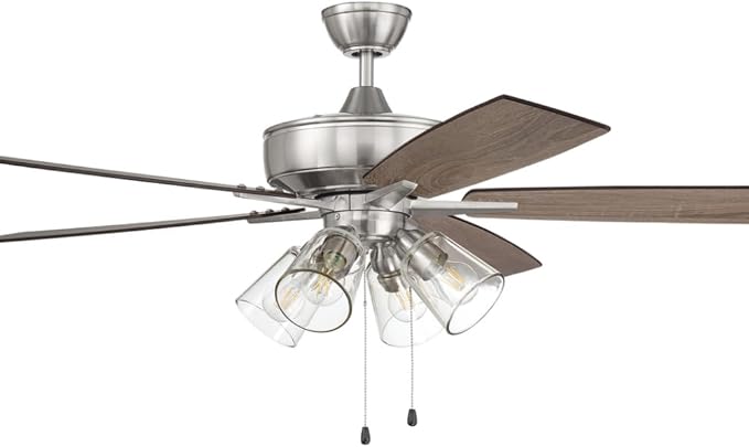 Craftmade S104BNK5-60DWGWN Super Pro 60" Ceiling Fan with LED Lights & Pull Chain, 5 Reversible Driftwood/Grey Walnut MDF Blades, Brushed Polished Nickel