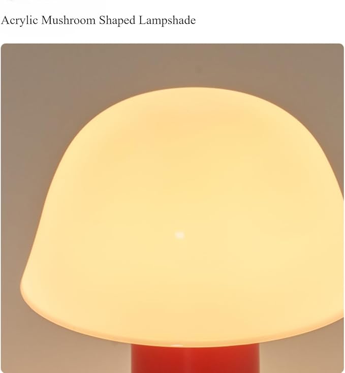 Mushroom Table Lamp Modern Dimmable Night Light Cordless Touch Rechargeable Desk Lamp Nordic Minimalist Retro Nightstand Bedside Lamps for Bedroom Living Room(Brown Red)