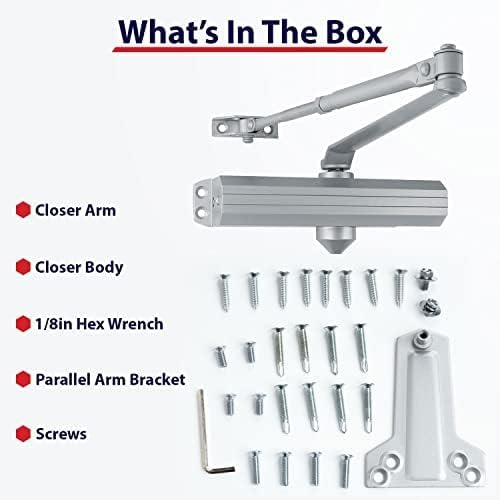Lawrence Medium/Heavy Duty Door Closer Commercial Grade 1 - Surface-Mounted Commercial Automatic Door Closer with Adjustable 6-Speed Control and 3 Valves - Embassy Series LH5016