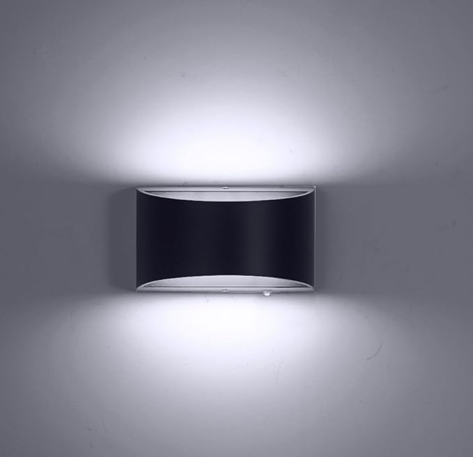 Indoor Dimmable Wall Sconces with Dimmable Switch, Modern LED Sconces Wall Lighting 16W Wall Light Fixtures Aluminum Up and Down Wall Lights (Black with Touch dimming, 6000K)